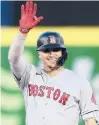  ?? JOSHUA BESSEX/AP ?? The Red Sox’s Enrique Hernandez waves after hitting a double in the fifth inning Wednesday against the Blue Jays.