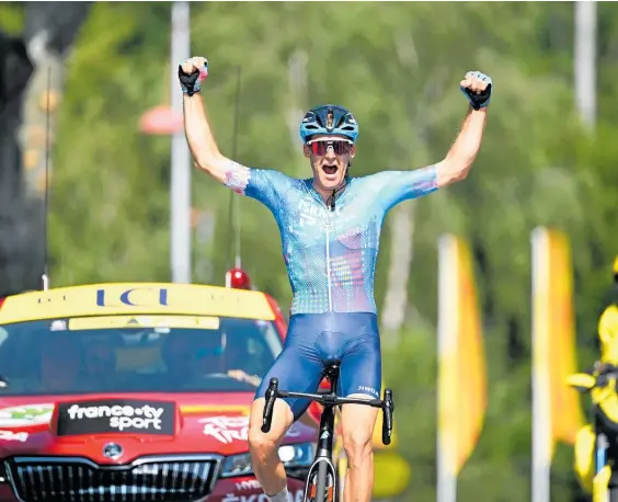  ?? Photo / AFP via Getty Images ?? Hugo Houle dedicated his victory to his younger brother Pierrick, killed in a hit-and-run 10 years ago.