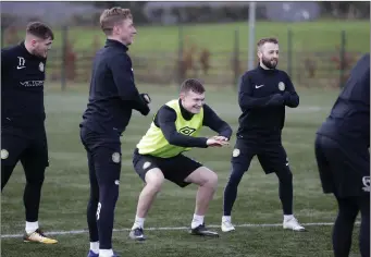  ??  ?? Dylan Hayes warming up with his colleagues at their first pre-season training session in Enniskerry.