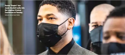  ?? ASHLEE REZIN/SUN-TIMES ?? Former “Empire” star Jussie Smollett walks into the Leighton Criminal Courthouse on Tuesday.