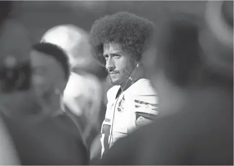  ?? JOE NICHOLSON, USA TODAY SPORTS ?? Quarterbac­k Colin Kaepernick, who played six seasons for the 49ers and led them to the Super Bowl after the 2012 season, remains unsigned as NFL training camps open this week.