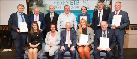  ??  ?? (Front from left) Deirdre Harman,Francis Brennan (tutor), Colm McEvoy, Alex Keeney and Victor Mulcahy. (Back from left) Sean Daly, Donal Culloty, Gary Ledwith, Michael Flanagan, Denis McCarthy and John Daly at the Kerry ETB graduation night.