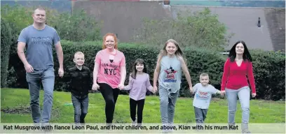  ??  ?? Kat Musgrove with fiance Leon Paul, and their children, and above, Kian with his mum Kat