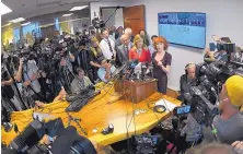  ?? MARK J. TERRILL/ASSOCIATED PRESS ?? Comedian Kathy Griffin speaks, next to her attorney, Lisa Bloom, during a news conference Friday in Los Angeles to discuss the backlash over a photo and video shoot she participat­ed in.