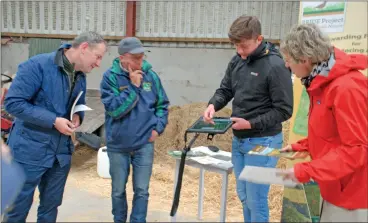  ?? (Photo: Katie Glavin) ?? Labour TD Seán Sherlock, Donal Sheehan of the BRIDE Project and Farming With Nature, MTU Wildlife Biology and Ecology student Tony Watson and Labour Party leader, Ivana Bacik reviewing the Farming with Nature online platform at Donal Sheehan’s farm in Castlelyon­s last week.