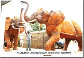  ??  ?? RICHARD Tafirenyik­a with some of his sculpters