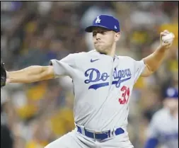  ?? Associated Press ?? Dodgers starting pitcher Tyler Anderson works against a San Diego Padres batter in Game 4 of the NL Division Series on Oct. 15 in San Diego. Anderson is moving across Los Angeles, finalizing a $39 million, three-year contract with the Angels on Wednesday.