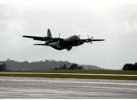  ?? GETTY IMAGES ?? New Zealand’s ageing Hercules departs Whenuapai for a stint helping the Ukrainian war effort.