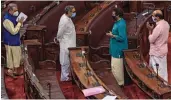  ?? — PTI ?? New Rajya Sabha members Mahesh Jethmalani, Swapan Das Gupta, John Brittas and V. Sivadasan after their oath taking ceremony in New Delhi on Tuesday.