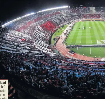  ??  ?? TODO PREPARADO. El estadio Monumental de Nuñez, de River Plate, será el escenario del Superclási­co argentino de la final de la Libertador­es.