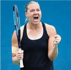  ??  ?? Good to be back: Kaia Kanepi of Estonia celebratin­g after winning a point against Naomi Osaka of Japan in the third round on Saturday. — Reuters
