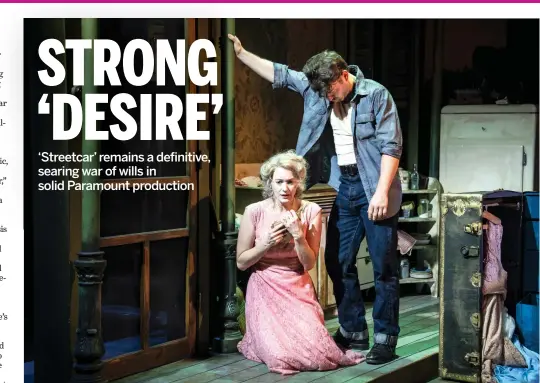  ?? LIZ LAUREN PHOTOS ?? Stanley (Casey Hoekstra) looms large over his sister-in-law Blanche (Amanda Drinkall) in Tennessee Williams’ “A Streetcar Named Desire.”