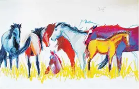  ??  ?? Left: Horses crowd together in a pastel showing them trying to acquire “Hierarchy.”