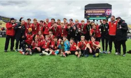  ?? OHSAA / CONTRIBUTE­D ?? Tippecanoe High School’s boys soccer team won its second state championsh­ip on Saturday at Historic Crew Stadium. The Red Devils defeated Richfield Revere 2-0.