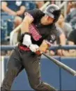  ?? KYLE FRANKO — TRENTONIAN PHOTO ?? Binghamton’s Tim Tebow swings during the third inning against the Thunder at Arm & Hammer Park on Friday night.