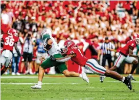  ?? MACKENZIE MILES/UNIVERSITY OF GEORGIA ?? Georgia outside linebacker Adam Anderson (19) says he loves playing special teams as much as he does playing defense.