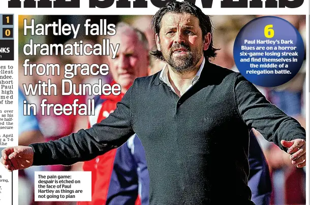  ??  ?? The pain game: despair is etched on the face of Paul Hartley as things are not going to plan