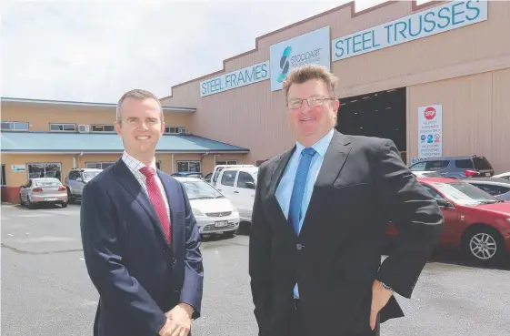  ?? Picture: Mike Batterham ?? Colliers Internatio­nal industrial manager Daniel Coburn and Zupp Property Group eneral manager Todd McGuire.
