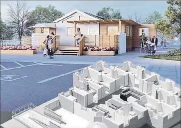 ?? LifeArk ?? A MODEL and rendering of a community built with polymer panels that can be assembled with basic tools.