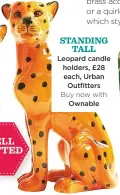  ??  ?? STANDING tall Leopard candle holders, £28 each, Urban Outfitters Buy now with Ownable