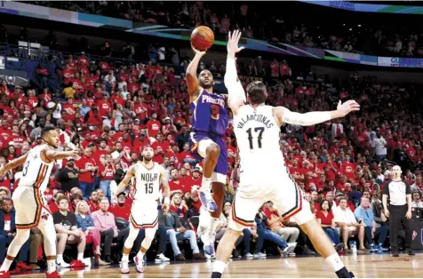  ?? AGENCE FRANCE PRESSE ?? Chris Paul #3 of the Phoenix Suns shoots the ball against the New Orleans Pelicans during Round 1 Game 6 of the 2022 NBA Playoffs on April 28, 2022 at the Smoothie King Center in New Orleans, Louisiana.