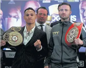  ??  ?? Regis Prograis, left, and Josh Taylor at a press conference in London.