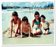  ??  ?? BEACH BABE: Kathy with her Byron Bay hunks and as a girl, far left, on a family beach holiday