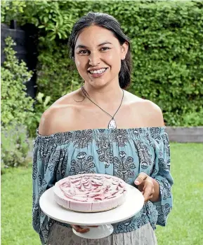  ??  ?? Nadia Lim with her favourite summer recipe – frozen strawberry ripple cake.