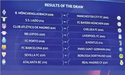  ??  ?? The full draw for the last 16 of the Champions League this season. Photograph: Harold Cunningham/Uefa/AFP/Getty Images