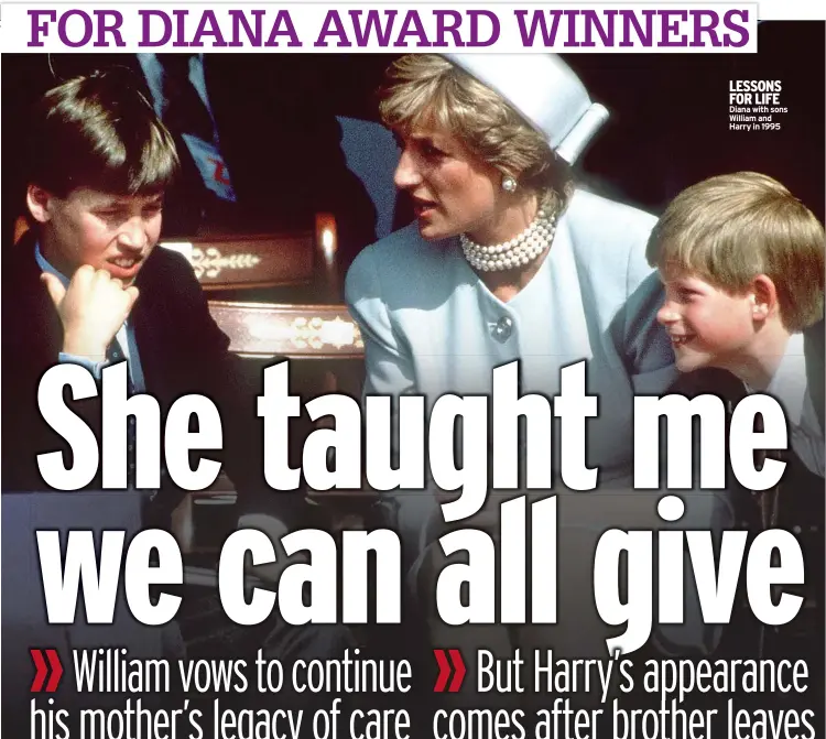  ?? ?? LESSONS FOR LIFE Diana with sons William and Harry in 1995