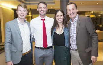  ??  ?? Athletes Kieran Elliot, Thomas Barr and Mary Cullen with running coach Roddy Gaynor at the North Sligo AC 40th celebratio­ns in the Radisson Blu hotel.