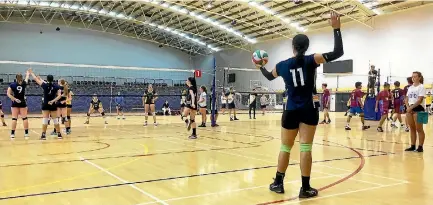  ?? PHOTO: PETER JONES ?? Marlboroug­h Girls’ College senior A player Etelini Manoa prepares to serve during Sunday’s final at Stadium 2000.