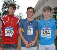  ??  ?? Brian O’ Dowd, Ruari O’ Sullivan and Luke Chester pictured after finishing the CBS The Green 5km fundraisin­g run on Sunday.