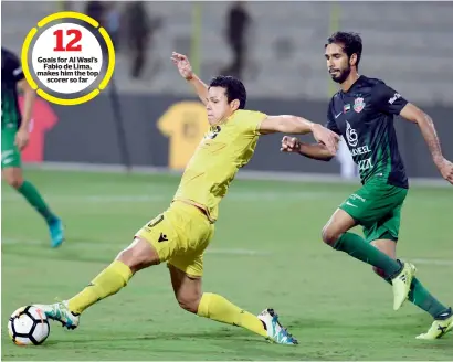  ?? Supplied photo ?? Al Wasl’s Fabio de Lima is chased by a Shabab Al Ahli player during their Arabian Gulf League match on Friday. —