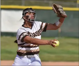  ?? PHOTO BY ROBERT CASILLAS ?? West Torrance's Audrey Lopetegui pitched a complete game on Tuesday as the Warriors defeated Torrance 5-0in the teams' first Pioneer League meeting of the season.