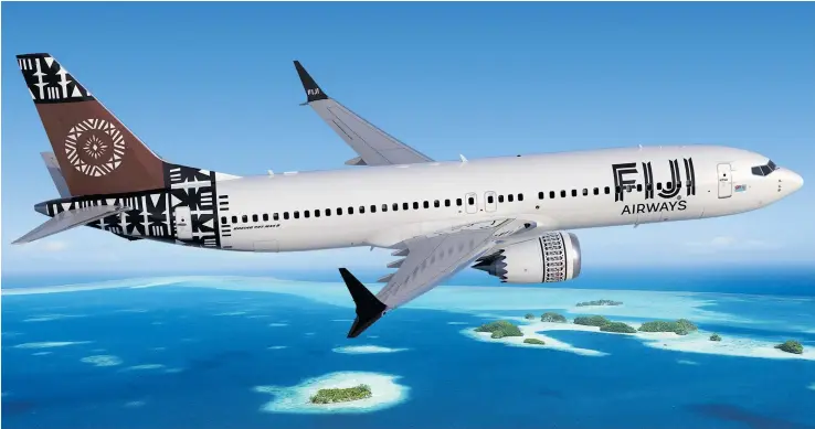  ??  ?? Fiji Airways’ new Boeing 737 Max 8 aircraft.