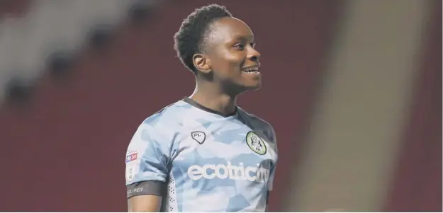  ??  ?? NEW SIGNING: Shawn McCoulsky celebrates scoring the winning penalty for Forest Green against Charlton in the League Cup in August. Photo: Getty Images.
