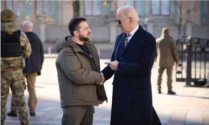  ?? Photograph: Ukraine Presidency/ZUMA Press Wire/REX/Shuttersto­ck ?? Joe Biden with Ukraine’s president, Volodymyr Zelenskiy, on a surprise visit to Kyiv this week.