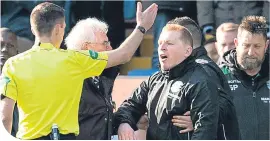  ??  ?? Neil Lennon is sent to the stand at Rugby Park last Saturday