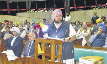  ?? KESHAV SINGH/HT ?? Punjab chief minister Capt Amarinder Singh addressing the House on the fourth day of the ongoing budget session in the Vidhan Sabha in Chandigarh on Wednesday.