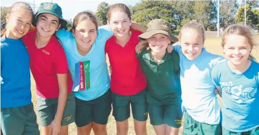  ??  ?? Brianna Angus, 11, Makya Wright-Zerafa, 12, Tara Dovell, 11, Olivia Peat, 11, Mia Guthrie, 12, Sienna McMah, 11, and Chanelle Venus, 10.