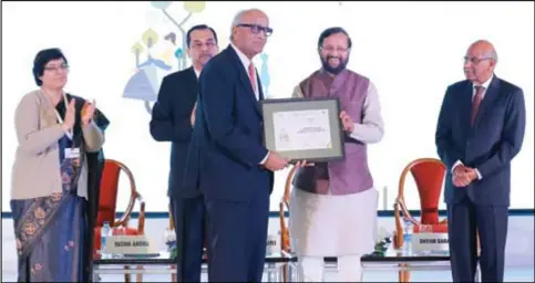  ??  ?? The award was received by Mr. R. C. Bhargava, Chairman, Maruti Suzuki India from Mr. Prakash Javadekar, Hon'ble Minister of HRD, Govt. of India