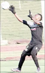  ?? ?? Tambankulu Callies goalkeeper Ncanawe Ndlandla making a save.