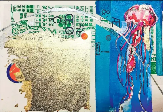 ??  ?? Diana Salazar. “Jellyfish”. Técnica mixta, papel, 20x25 cm. 2021