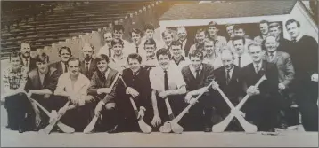  ??  ?? The Wicklow hurlers at Wembley on June 1, 1968. Front: Anthony Doyle, Tommy Morrissey, George Delaney, Liam Jordan, Sean O’Brien, John Torpey, Charlie Keddy, Joe New, Jackie Napier. Middle: Don Murphy, Jimmy Ryan, Mick Kelly, Sean Doyle, Liam Collins, Vioncent McCarthy, Rory O’Shea, Mickey Jordan, Billy Lee. Back: James Murray, Tadgh Collins, Peter Dwyer, Jimmy Hatton, Mick Daly, Billy Lawless, Liam O’Loughlin, Jim Fogarty, Billy Hilliard, Tom Kelly, Jack Kilbride, Andy Byrne, Sean