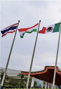  ?? Photo shows that national flags of participat­ing countries in the Dialogue fly high. ?? During 2017 the BRICS “Year of China”, China actively promotes the developmen­t and improvemen­t of the BRICS cooperatio­n mechanism. Among other BRICS events, the Dialogue of Emerging Markets and Developing Countries held in Xiamen stands out as a most important institutio­nal innovation by China in the constructi­on of BRICS mechanism. Participat­ing in the dialogue are Egypt, Guinea, Mexico, Tajikistan and Thailand representi­ng developing countries in five important regions of the Middle East, Africa, Latin America, Central Asia and East Asia.