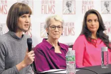  ?? MARK LENNIHAN/ASSOCIATED PRESS ?? Rachel Crooks, left, Jessica Leeds, center, and Samantha Holvey attend a news conference Monday in New York to discuss their accusation­s of sexual misconduct against Donald Trump.