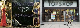  ??  ?? Moss in the window of Topshop’s flagship store for her collection launch, 2007; a shuttered store last month
