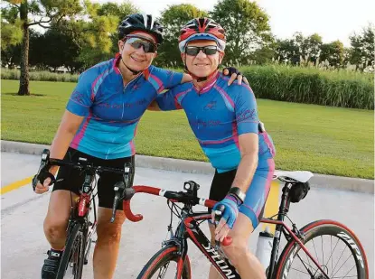  ?? Suzanne Rehak / For the Chronicle ?? Members of the Katy Cycling Club meet every Saturday at Roosevelt Alexander Elementary, 6161 S. Fry Road in Katy for their morning ride. Riders include Tammy Fugate, left, and Edgar Ablan.