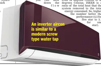  ??  ?? An inverter aircon is similar to a modern screw type water tap